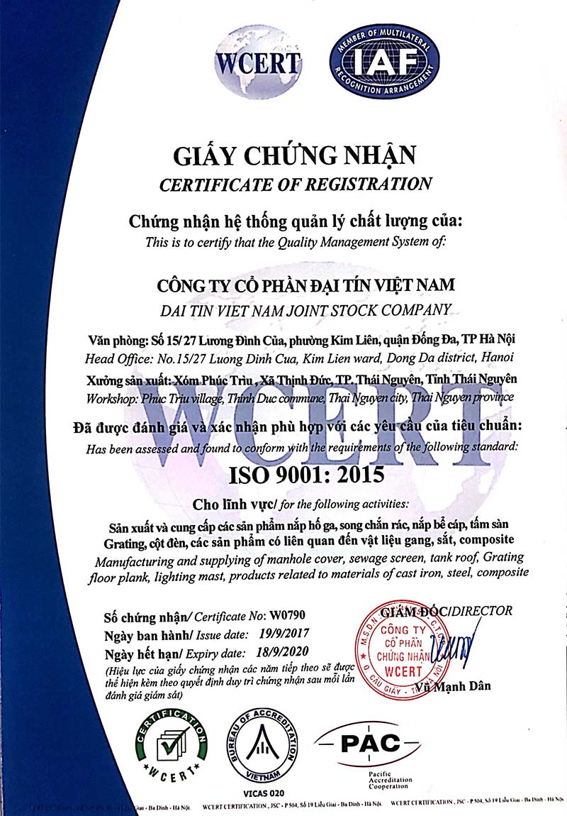 Đại Tín Việt Nam - Giấy Chứng Nhận ISO 9001:2015